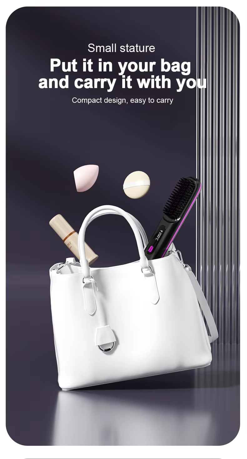 2 in 1 electric cordless portable mini hair straightener brush