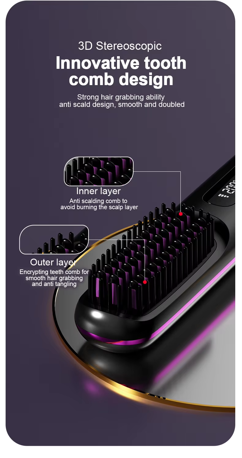 2 in 1 electric cordless portable mini hair straightener brush