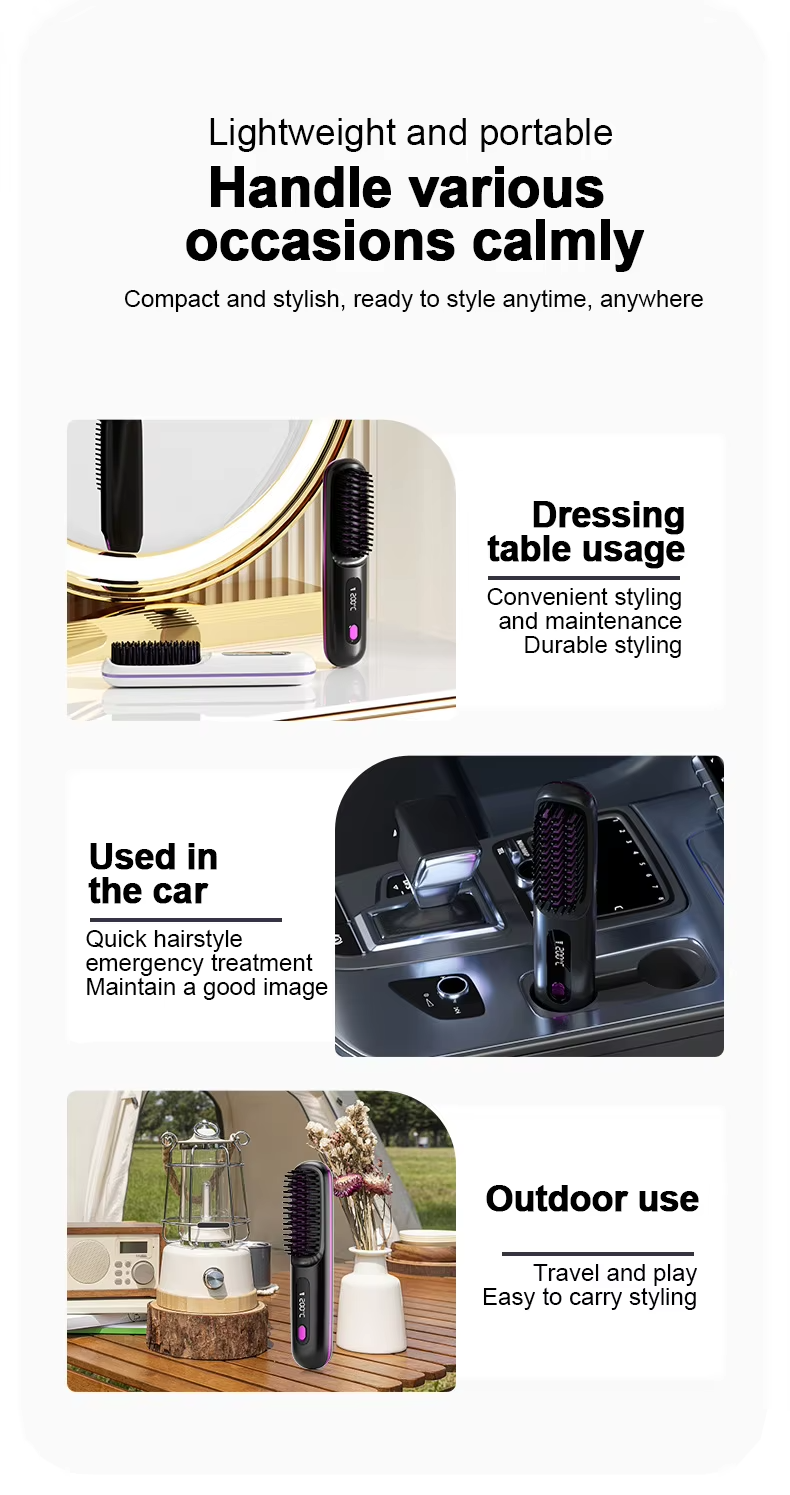 2 in 1 electric cordless portable mini hair straightener brush