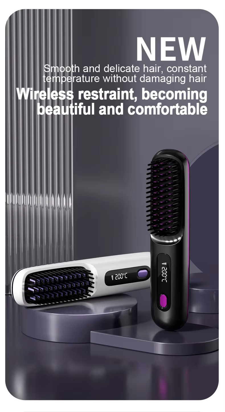 2 in 1 electric cordless portable mini hair straightener brush