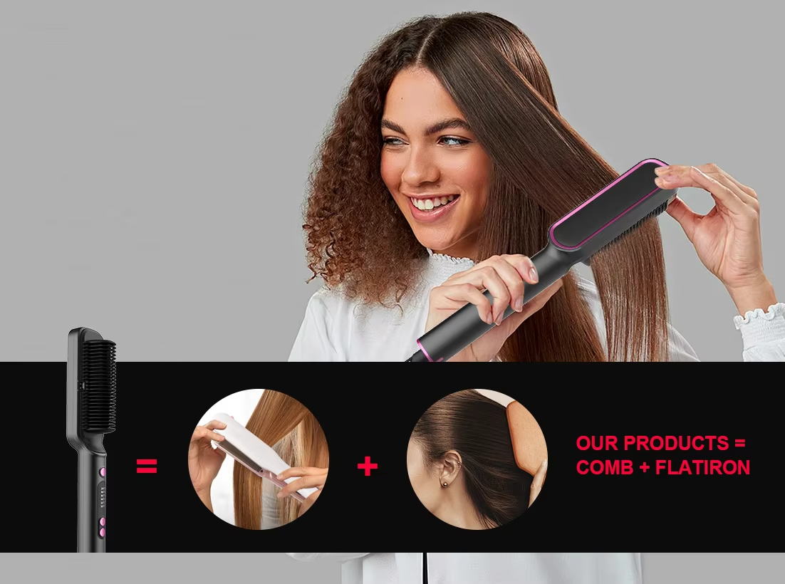 led display 2 in 1 fast portable electric hair straightener comb