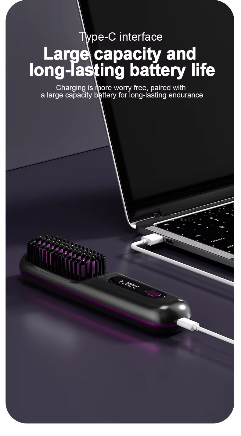 2 in 1 electric cordless portable mini hair straightener brush