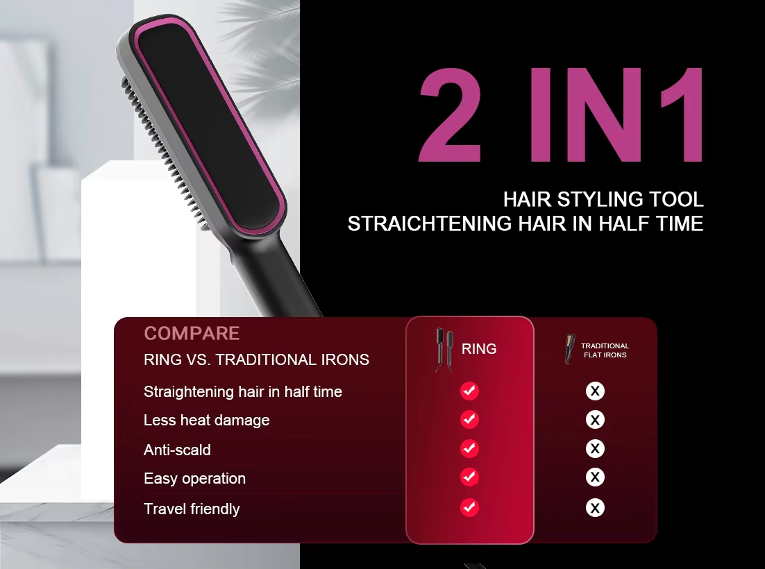 led display 2 in 1 fast portable electric hair straightener comb
