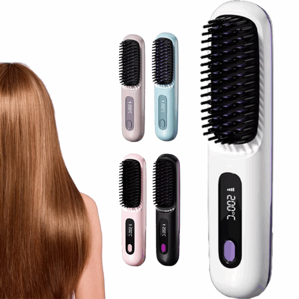 2-in-1 Electric Cordless Portable Mini Hair Straightener Brush,Mini Hair Straightener Brush